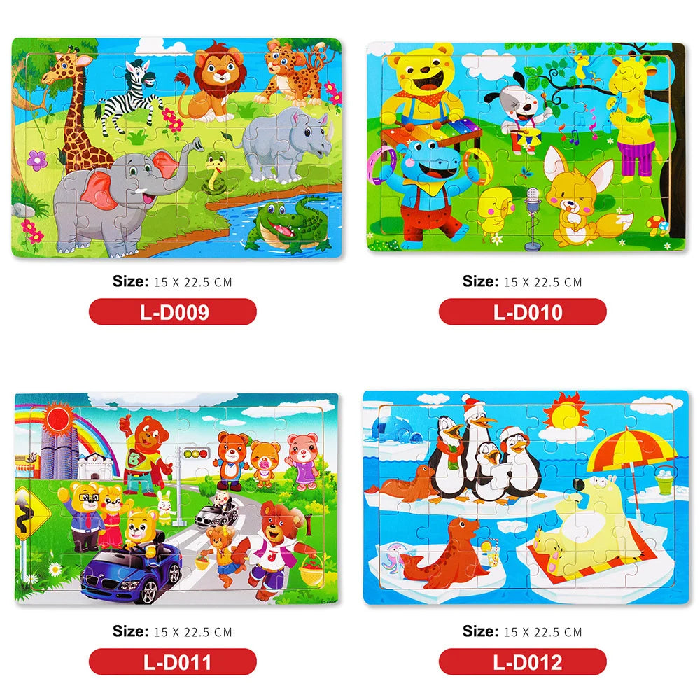 Rompecabezas de madera de 30 piezas de animales y tráfico, educativo y Montessori para niños.