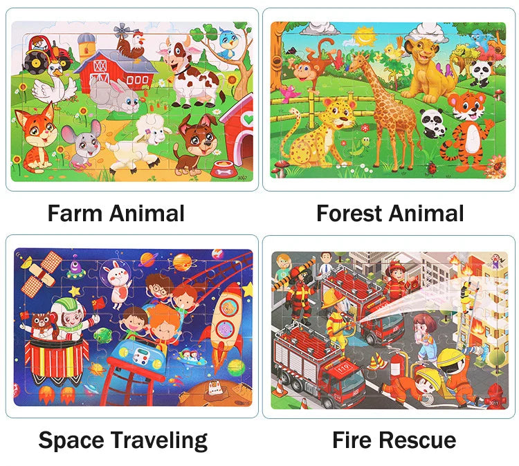 Rompecabezas de madera de 30 piezas de animales y tráfico, educativo y Montessori para niños.