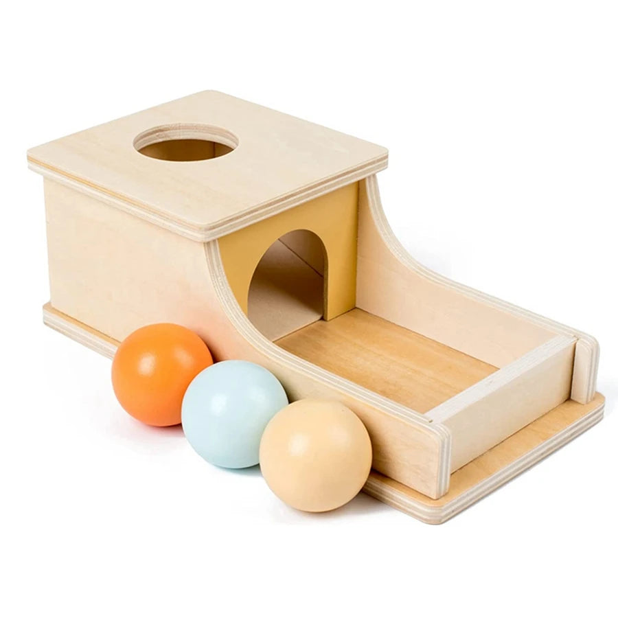 Juego Montessori de Pelota de Madera con Cajón, Juguete Educativo para Niños