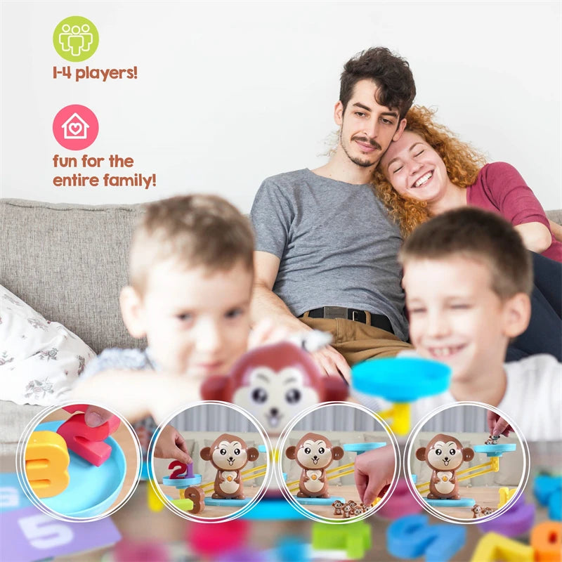 Juego Montessori de Balance de Mono, Juguetes Educativos para Niños, Desarrollo Infantil y Enseñanza de Números.