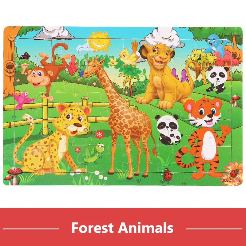 Rompecabezas de madera de 30 piezas de animales y tráfico, educativo y Montessori para niños.