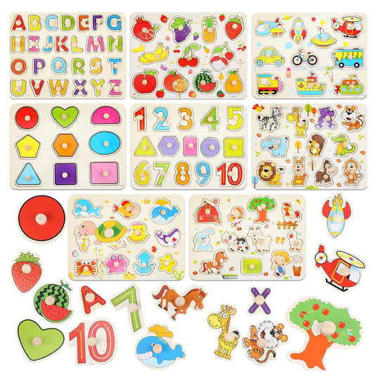 Juguetes Montessori de Madera para Bebés 1-3 Años, Juego de Puzzle para Niños, Desarrollo de Habilidades Motoras Finas