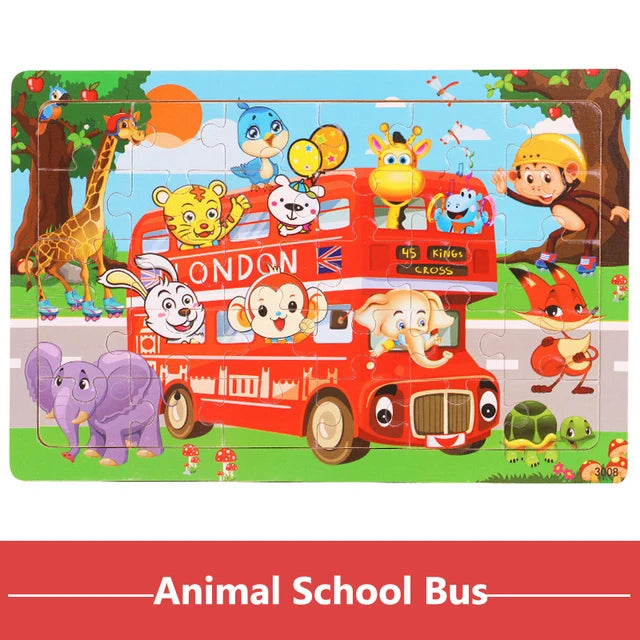 Rompecabezas de madera de 30 piezas de animales y tráfico, educativo y Montessori para niños.