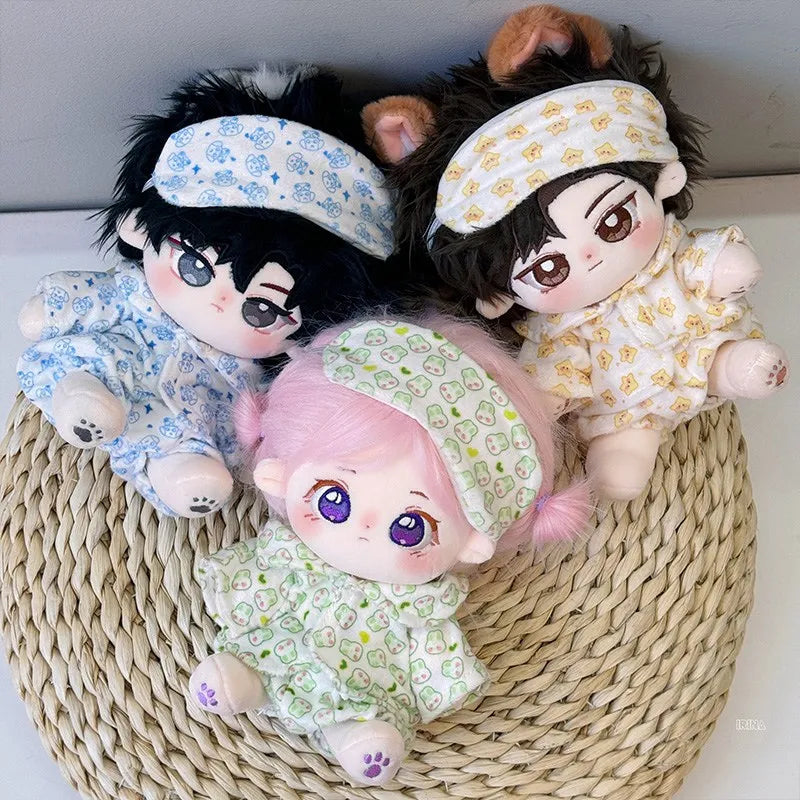 Ropa de Muñeca para Muñecas Idol de 20 cm: Lindos Pijamas con Máscara de Ojos, Juguete de Algodón Relleno para Fans de K-Pop EXO.