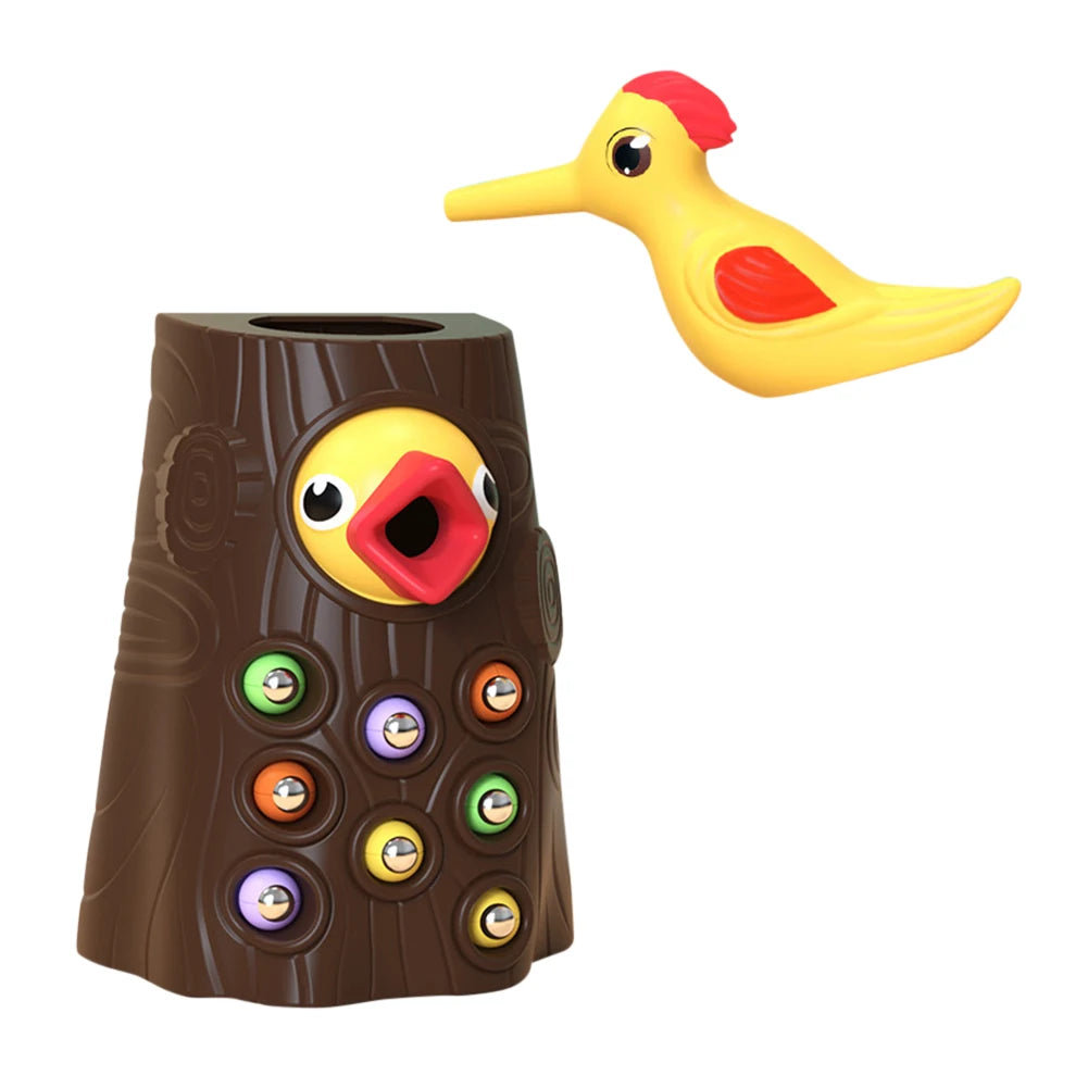 Juguete Montessori de Madera para Bebés – Juego Magnético de Pájaro Carpintero y Gusanos