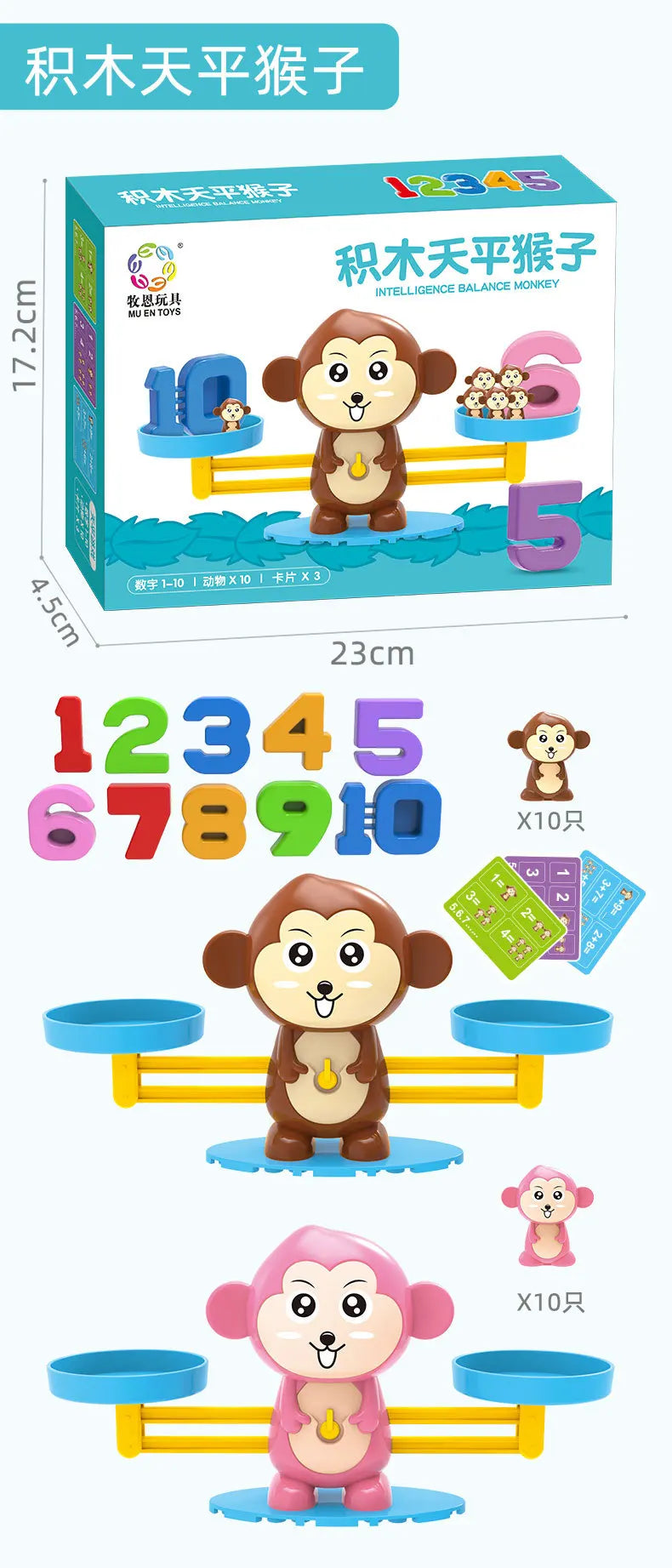 Juego Montessori de Balance de Mono, Juguetes Educativos para Niños, Desarrollo Infantil y Enseñanza de Números.