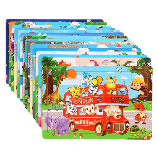 Rompecabezas de madera de 30 piezas de animales y tráfico, educativo y Montessori para niños.