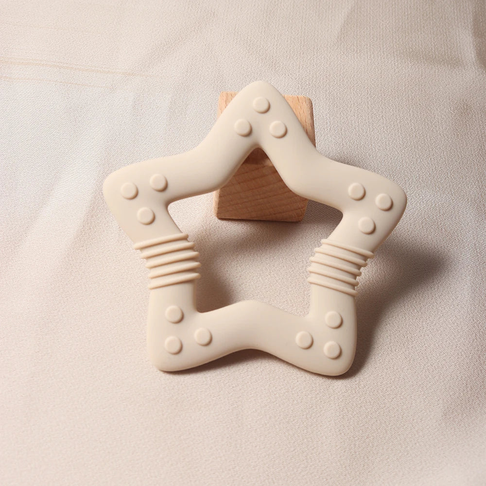 Nuevo 2024 estrella mordedor de silicona Grado alimenticio juguete para la dentición de bebé en forma de corazón.