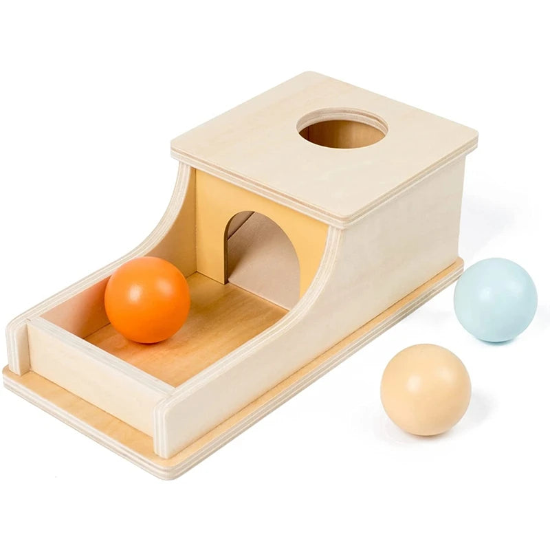 Juego Montessori de Pelota de Madera con Cajón, Juguete Educativo para Niños