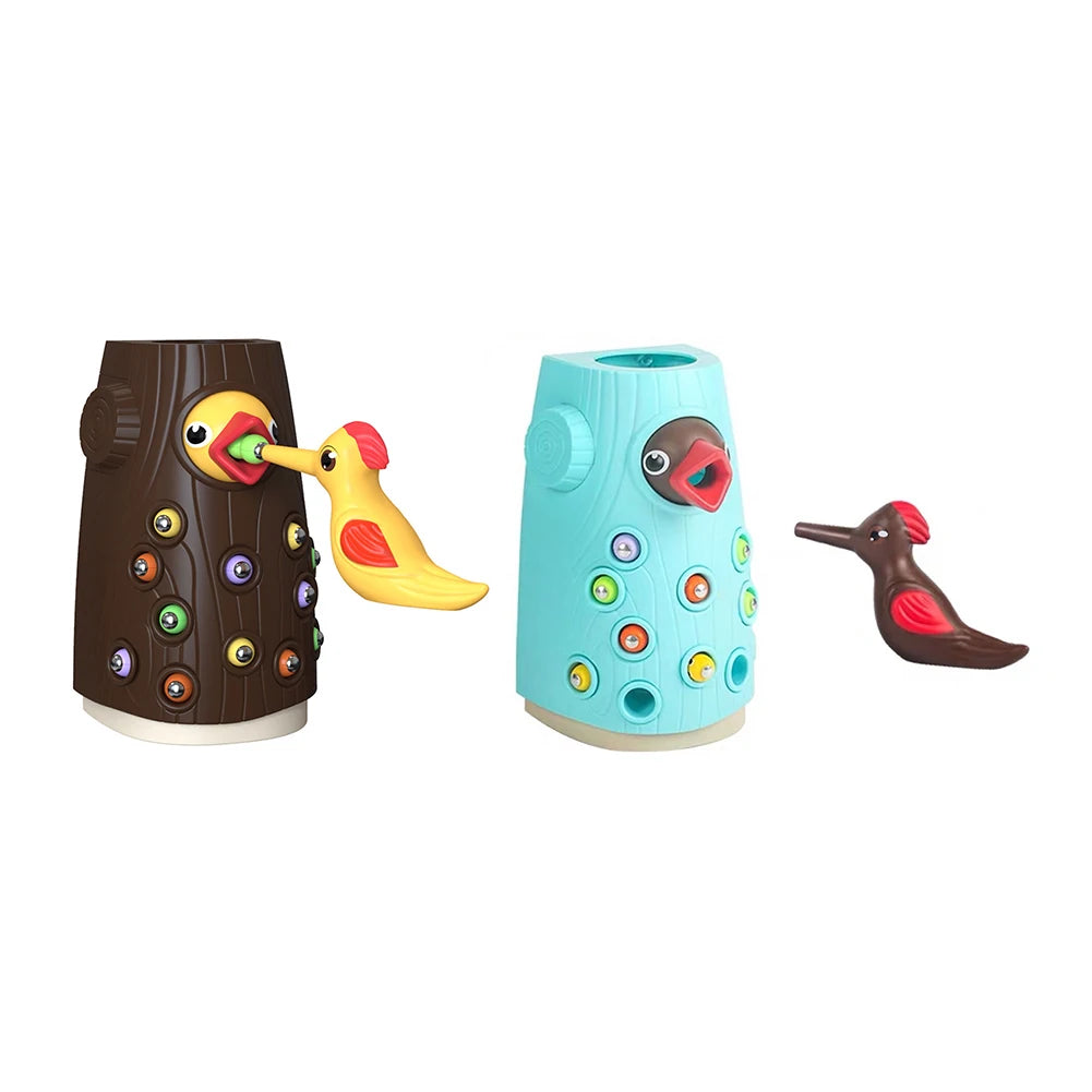 Juguete Montessori de Madera para Bebés – Juego Magnético de Pájaro Carpintero y Gusanos