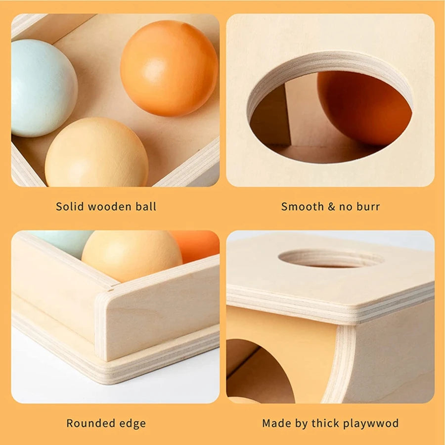 Juego Montessori de Pelota de Madera con Cajón, Juguete Educativo para Niños