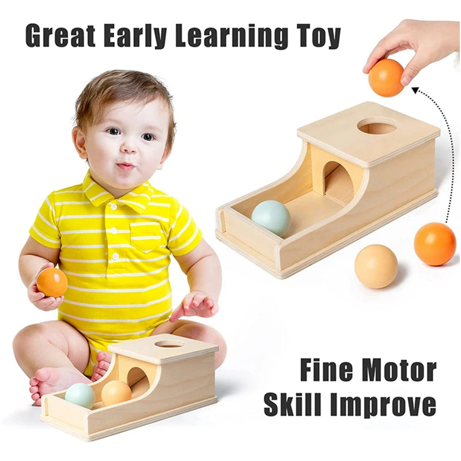 Juego Montessori de Pelota de Madera con Cajón, Juguete Educativo para Niños