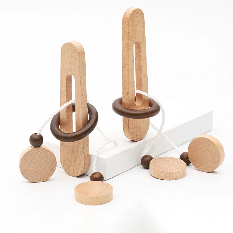 Juguete Inteligente: Rompecabezas Kong Ming de Madera para Adultos y Niños