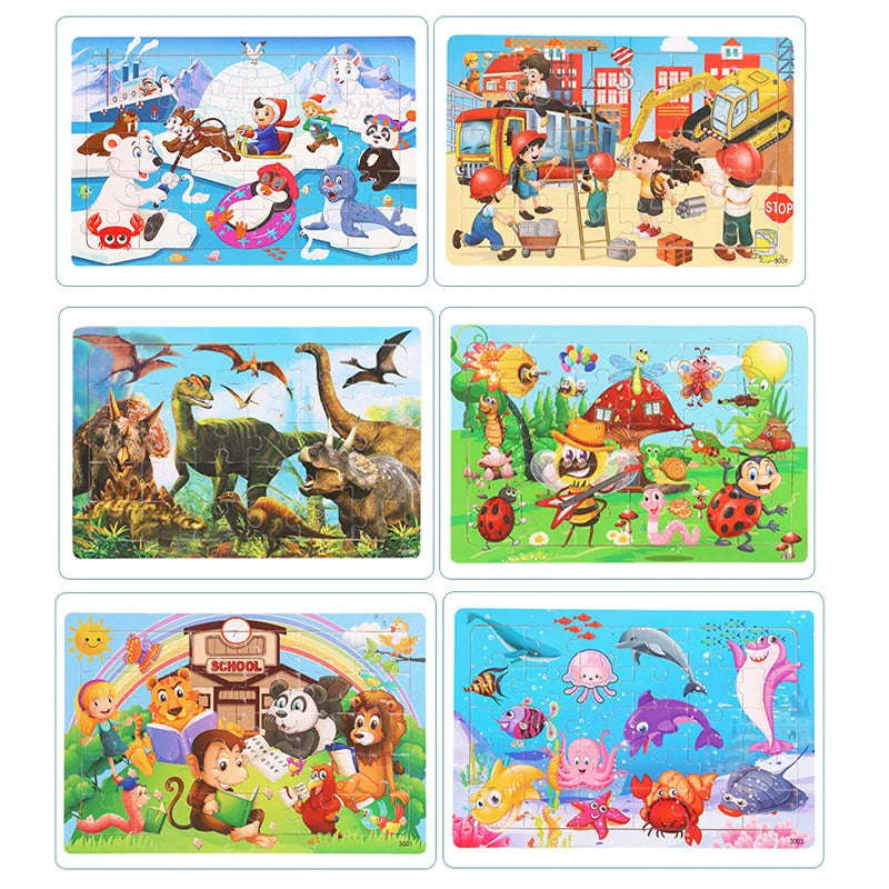 Rompecabezas de madera de 30 piezas de animales y tráfico, educativo y Montessori para niños.
