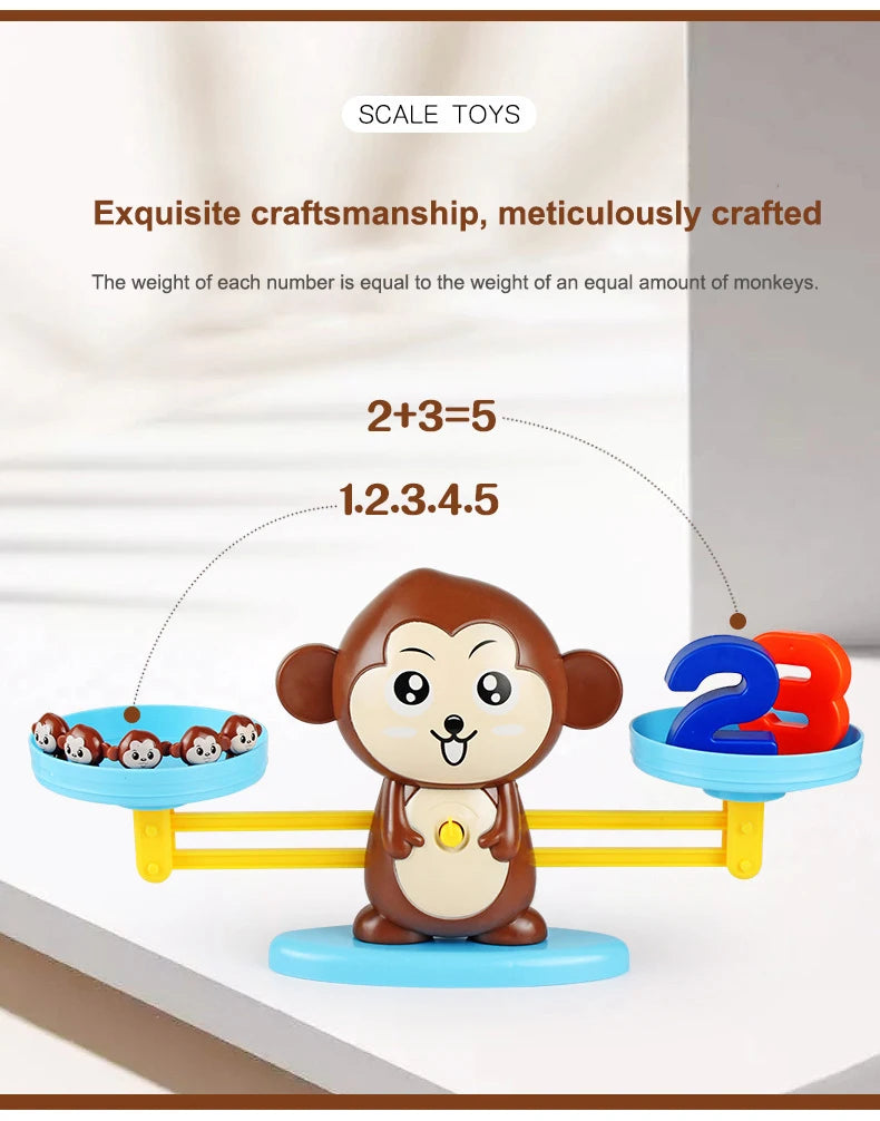 Juego Montessori de Balance de Mono, Juguetes Educativos para Niños, Desarrollo Infantil y Enseñanza de Números.