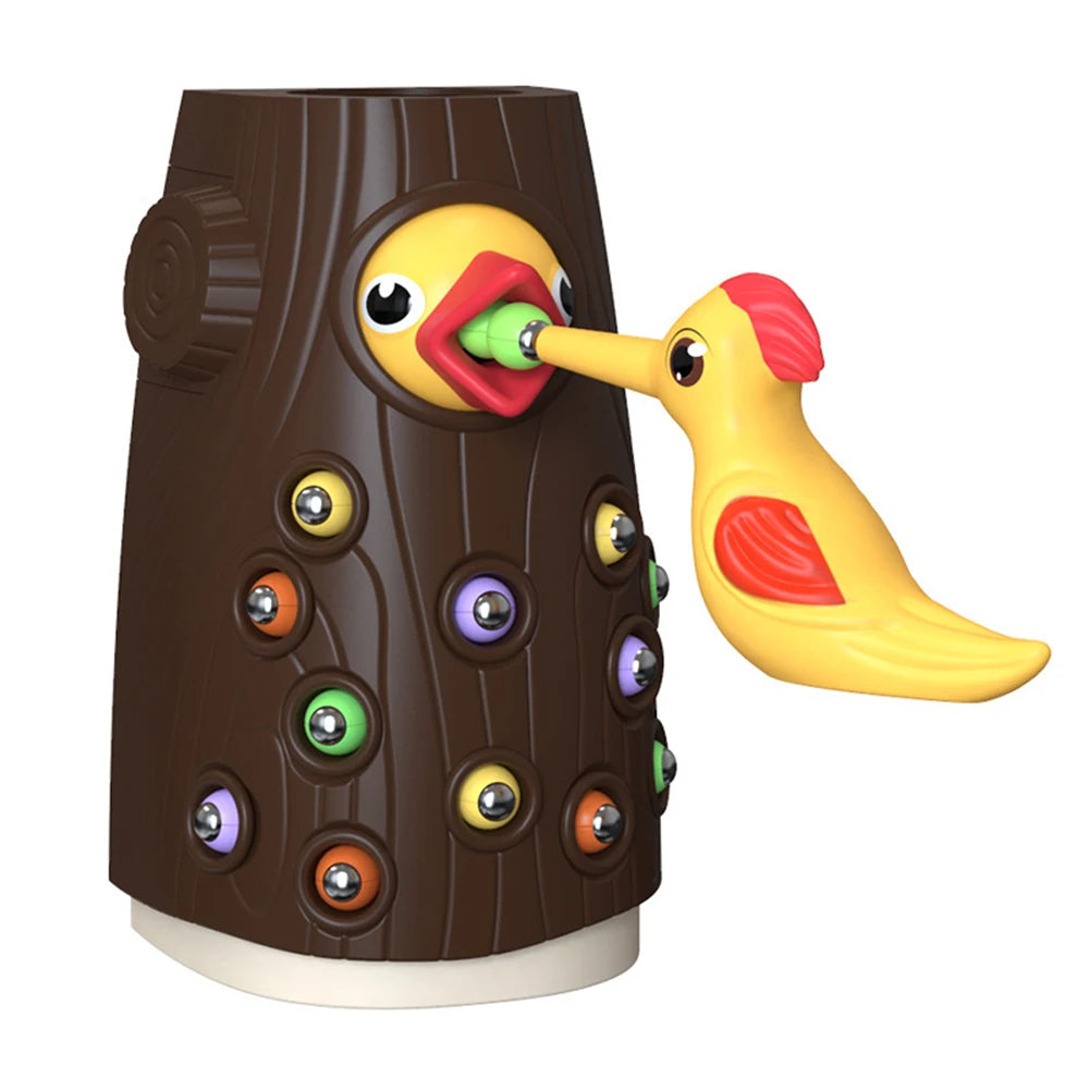 Juguete Montessori de Madera para Bebés – Juego Magnético de Pájaro Carpintero y Gusanos