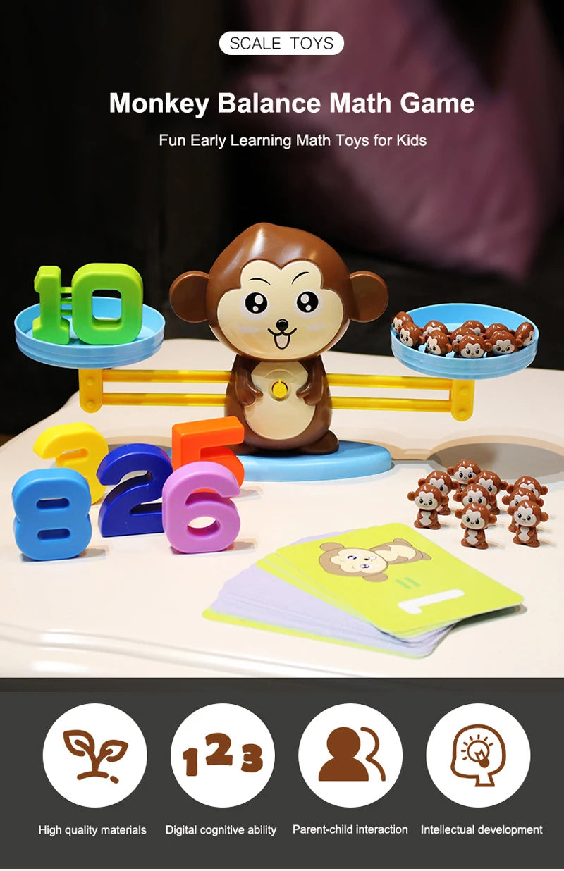 Juego Montessori de Balance de Mono, Juguetes Educativos para Niños, Desarrollo Infantil y Enseñanza de Números.